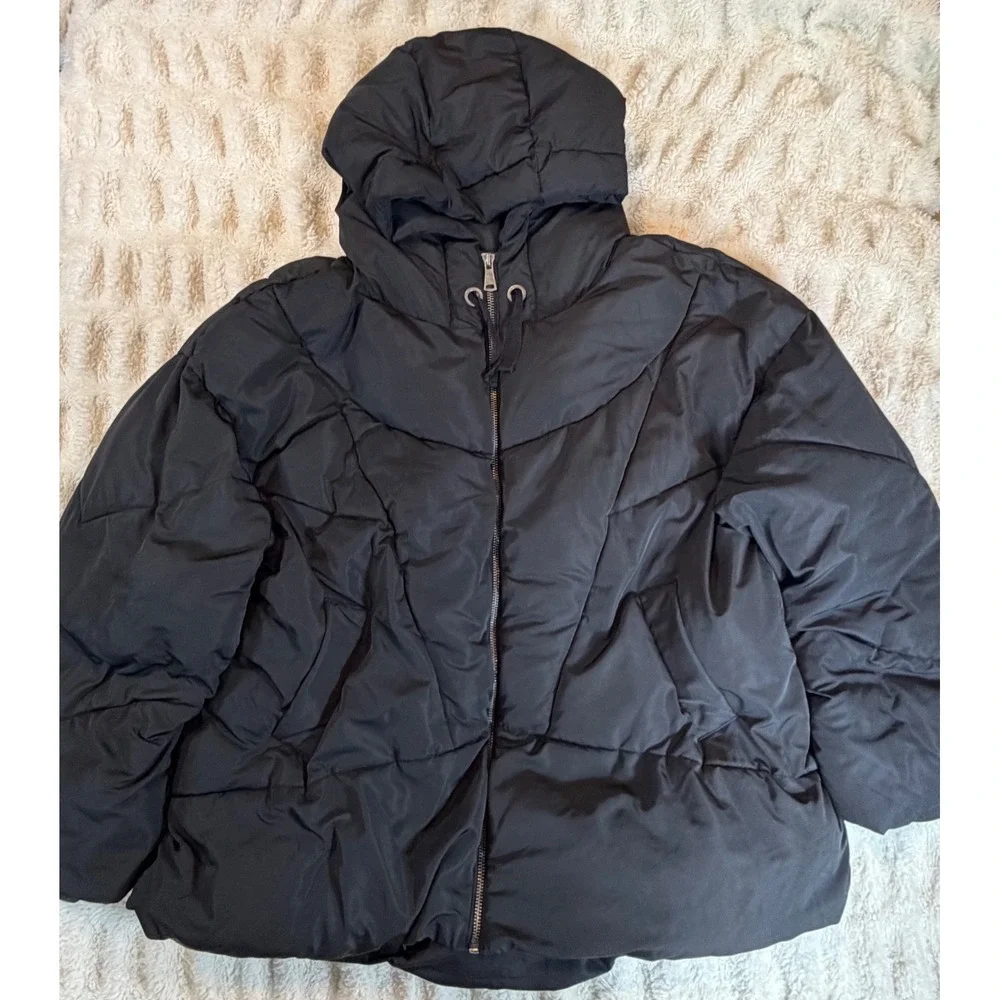 Free People Black Puffer Jacket with Hood